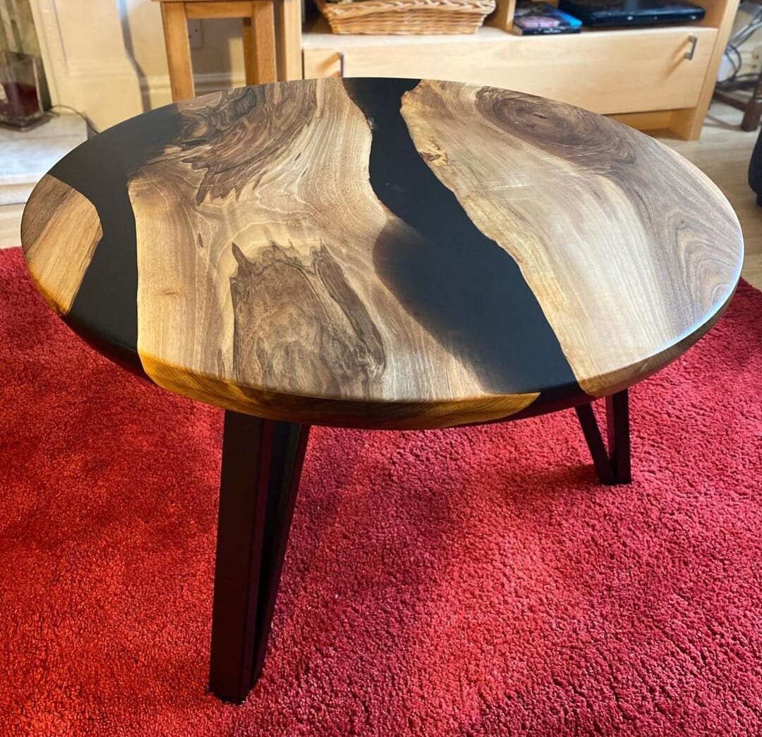 Made to Order Black Epoxy Round Coffee Table, Round Coffee Table
