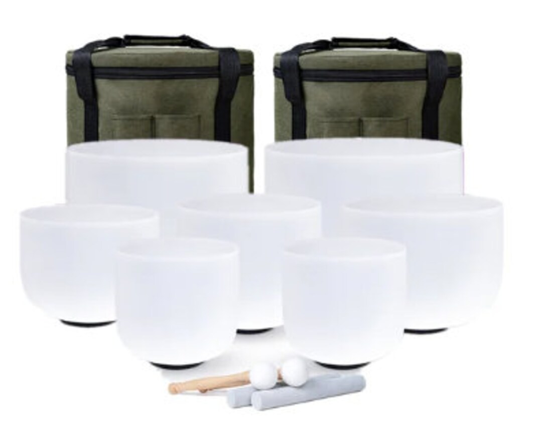 L114 7-12 Inch Chakra Set of 7 Crystal Singing Bowls With Heavy Duty ...