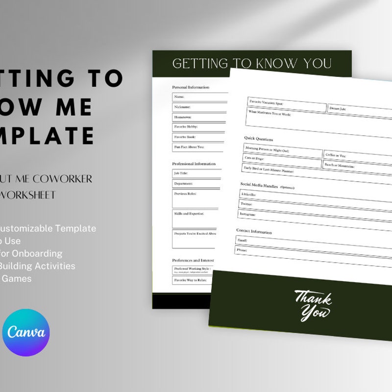 Coworker All About Me Template - Etsy