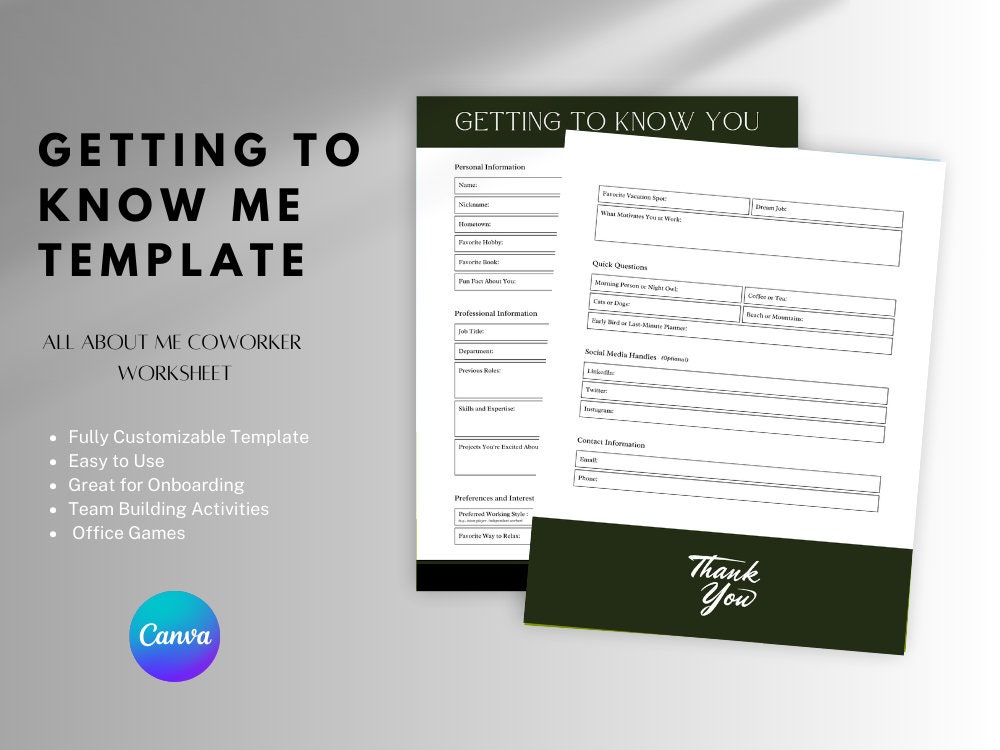 Coworker All About Me Template | Getting to Know Me Template | Team ...