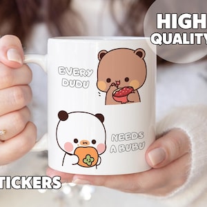 Funny Food Bubu & Dudu Mug - Valentine Gift, Gift for Her, Gift for Him, Couple Mug, Cartoon Mug, Cute Panda Bear, Valentine&#39;s Day Gift