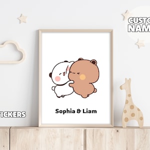 Regalo personalizado de pareja - Melocotón y Goma / Leche y Moca / Bubu y Dudu, Conjunto de carteles, Arte de regalo de carteles, Arte de pared, Decoración de guardería, Pareja