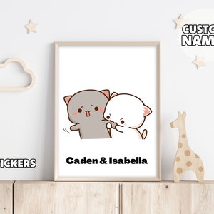 Cadeau couple drôle - Bubu et Dudu, pêche et goma, lait et moka, cadeau couple personnalisé, cadeau poster, poster pour elle, art mural pour chambre d'enfant
