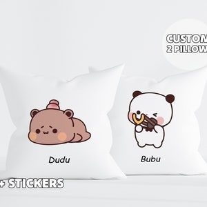 2 Couple Pillows - Dudu & Bubu Pillow, Personalized Gift, Custom Pillow, Your Names, Anniversary Gift, Panda Bear Gift, Birthday, Valentines