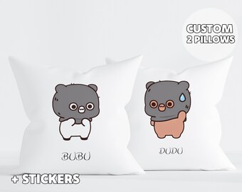 Set di 2 cuscini Dudu & Bubu, regalo di nozze, regalo per coppie, cuscini per coppia, regalo di anniversario, orso panda, regalo personalizzato, personalizzato