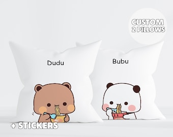 2 Cute Dudu Bubu Pillows - Personalized Gift, Bubu & Dudu Pillow, Custom Names, Gift For Her, Gift For Him, Anniversary Gift, Birthday Art