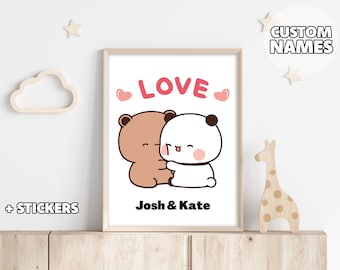 Couple Gift - Bubu and Dudu, Peach and Goma, Milk and Mocha, Cute Bears, Gift For Her, Gift For Him, Poster Art, Poster Gift, Anniversary