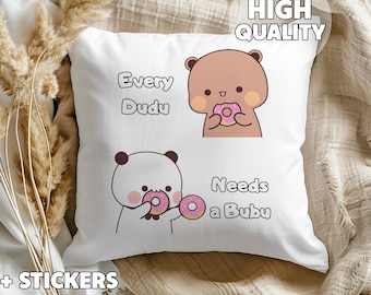 Funny Dudu & Bubu Pillow - Every Dudu Needs a Bubu, Panda and Bear, Couple Pillow, Gift for Her, Gift for Him, Couple Gift, Anniversary Gift