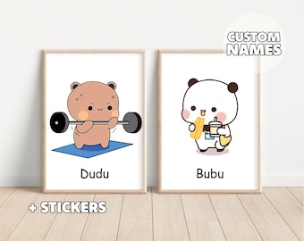 Set Of 2 Couples Poster - Bubu & Dudu Decor, Gift For Her, Gift For Him, Funny Gift, Anniversary Gift, Personalized Wall Art, Your Name Art