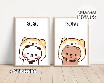 Personalized Bubu & Dudu Poster Set - Couple Gift, Valentine's Gift, Your Names, Custom Gift, Anniversary Poster, Wedding, Gift for Her