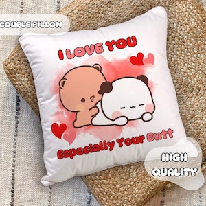 Grappige Dudu & Bubu-kussen - I LOVE YOU, panda en beer, cadeau voor koppels, grappig cadeau, idee verjaardagscadeau, cadeau voor haar hem, decoratie