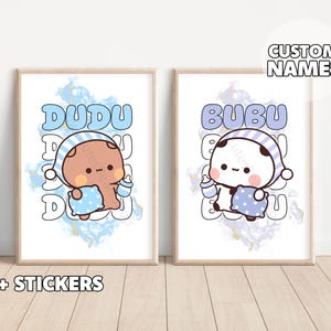 Matching Cute Dudu & Bubu Posters - Funny Couple Gift, Panda and Bear, Gift for Her, Gift for Him, Anniversary Gift, Sleep Lovers, Wedding