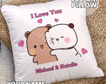 Custom Dudu & Bubu Pillow - Love Pillow, Gift for Him, Gift for Girlfriend, Anniversary Gift, Personalized Name, Couple Pillow, Panda Bear