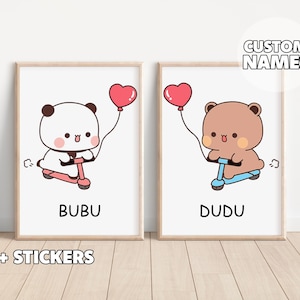 Funny Dudu & Bubu Posters - Panda and Bear Gift, Couple Goals, Set Of 2 Posters for Couple, Anniversary Gift, Wall Art, Wedding Gift, Love