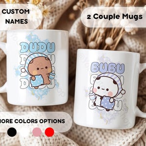 Set Of 2 Dudu & Bubu Mugs - Panda Bear Mug, Gift for Couples, Matching, Mugs for Love, Anniversary Gift, Wedding, Kawaii Couple, Valentines