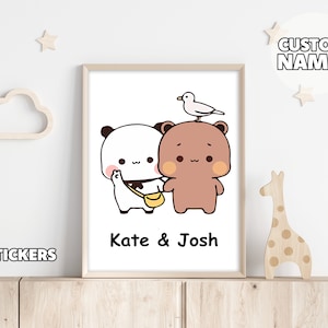 Personalisiertes süßes Paar Poster - Dudu Bubu Kunst, Wandkunst, Panda Bär, Geschenk für Sie, Geschenk für Ihn, individuelles Poster, individuelle Namen, Jahrestag