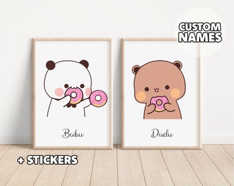 Dudu e Bubu / Goma e Peach / Latte e Mocha - Regalo per coppia, Regalo per fidanzata, Regalo per fidanzato, Poster Art, Arredamento per l'asilo nido, Regalo per lei