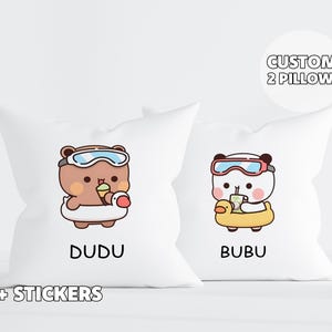2 koppels Dudu Bubu-kussens - jubileumcadeau, pandabeer, huwelijkscadeau, gepersonaliseerd cadeau, aangepast kussen, jouw naam, cadeau voor haar/hem
