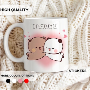 Panda en beer paar mok - aangepaste namen, mok minnaar cadeau, cadeau voor haar hem, verjaardagscadeau, bruiloft, cadeau voor stel idee, Dudu Bubu mok liefde