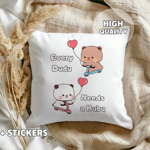 Kussen Dudu en Bubu - koppel cadeau, panda en beer, cadeau voor haar, cadeau voor hem, valentijnscadeau, jubileumcadeau, elke dudu heeft een bubu nodig