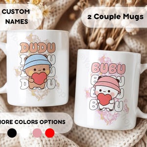 Set Of 2 Kawaii Dudu & Bubu Mugs - Panda Bear Mug, Gift for Couples, Matching, Mugs for Love, Anniversary Gift, Wedding, Valentine&#39;s Day