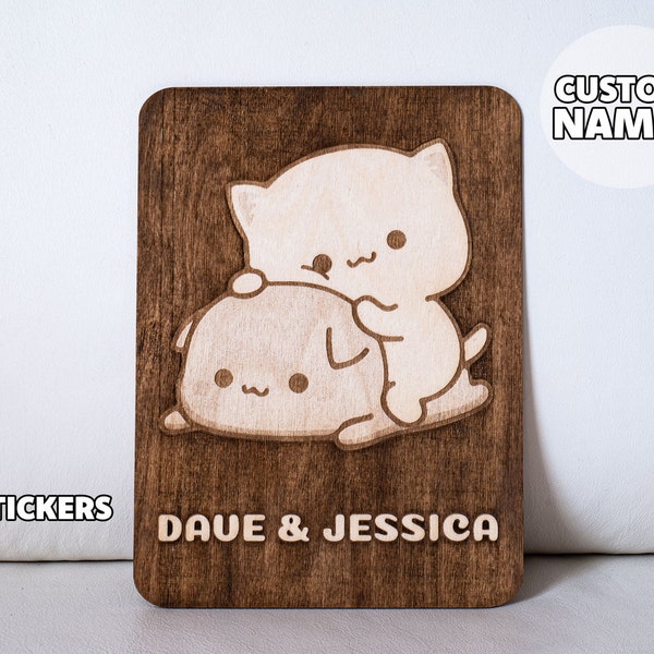 Custom Engraved Bubu & Dudu Poster Art - Couple Gift, Unique Plywood, Birthday Gift, Gift For Her Him, Special Anniversary Gift, Weeding