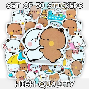 50 stickers Dudu & Bubu - Stickers haute qualité, Stickers ours panda, Stickers couple, Stickers pour ordinateurs portables Sacs à roulettes, Sticker Saint-Valentin