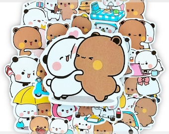 50 Dudu & Bubu Stickers - High Quality Stickers, Panda Bear, Couple Stickers, Stickers for Laptops Skateboard Bagage, Valentine's Sticker