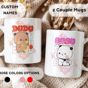 Set Of 2 Valentine&#39;s Dudu & Bubu Mugs - Panda Bear Mug, Gift for Couples, Matching, Mugs for Love, Anniversary Gift, Wedding, Kawaii Couple