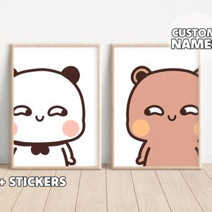 Funny Minimalist Dudu & Bubu Posters - Couple Gift, Valentine&#39;s Gift, Panda and Bear, Unique Gift, Set Of 2, Birthday Day, Wall Art, Decor
