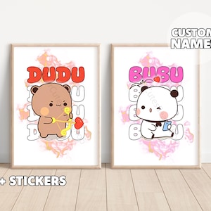 Valentine&#39;s Cute Dudu & Bubu Posters - Couple Gift, Panda and Bear, Gift for Her, Gift for Him, Anniversary Gift, Sleep Lovers, Matching
