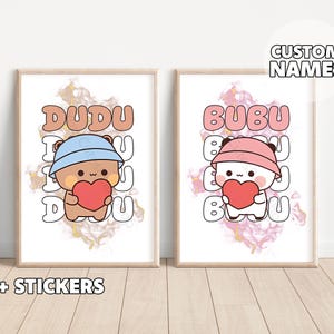 Valentine&#39;s Cute Dudu & Bubu Posters - Couple Gift, Panda and Bear, Gift for Her, Gift for Him, Anniversary Gift, Sleep Lovers, Matching