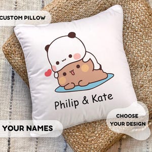 Almohada personalizada de Bubu y Dudu: regalo para pareja, regalo para ella o para él, oso panda, regalo personalizado, regalo de cumpleaños, San Valentín, almohada para pareja.