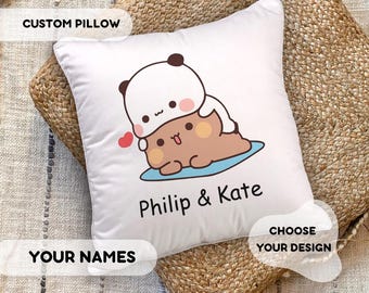 Personalized Bubu & Dudu Pillow - Couple Gift, Gift For Her Him, Panda Bear, Custom Gift, Birthday Gift, Valentine&#39;s Day, Couple Pillow Gift