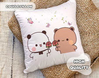 Flower Cute Dudu & Bubu Pillow - Valentine's Pillow Gift, Gift for Her, Anniversary Gift, Gift for Him, Special Gift Idea, Couple Gift