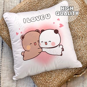 Schattig Dudu & Bubu-kussen - ik hou van jou, cadeau voor koppels, cadeau voor haar, cadeau voor hem, jubileumcadeau, panda en beer, hart, Valentijnsdag