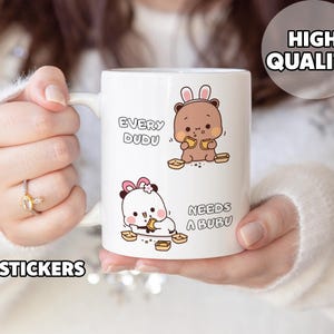 Taza divertida de comida Bubu y Dudu: regalo de San Valentín, regalo para ella, regalo para él, taza de pareja, patrón de dibujos animados, lindo oso panda, regalo de San Valentín