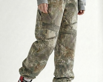 Gender Neutral Y2K Real Tree Camo Jogginghose - Baggy Streetwear Hose mit weitem Bein