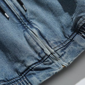 Vintage Wash Oversized Denim Zip-Up Hoodie – Baggy Harajuku-stil Streetwear – Acid Wash Blå Jeansjacka – Unisex Y2K Ytterkläder bild 7