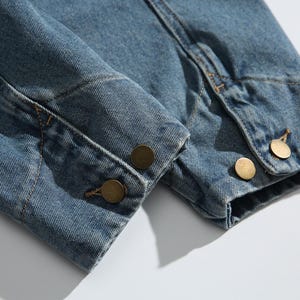 Vintage Wash Oversized Denim Zip-Up Hoodie – Baggy Harajuku-stil Streetwear – Acid Wash Blå Jeansjacka – Unisex Y2K Ytterkläder bild 4