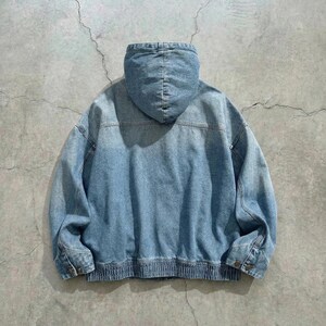 Vintage Wash Oversized Denim Zip-Up Hoodie – Baggy Harajuku-stil Streetwear – Acid Wash Blå Jeansjacka – Unisex Y2K Ytterkläder bild 2