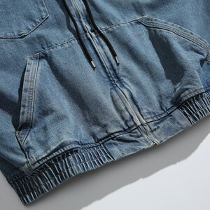 Vintage Wash Oversized Denim Zip-Up Hoodie – Baggy Harajuku-stil Streetwear – Acid Wash Blå Jeansjacka – Unisex Y2K Ytterkläder bild 8