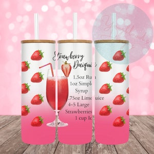 Strawberry Cocktail Frosted Glass Can PNG | Glass Can Digital Download