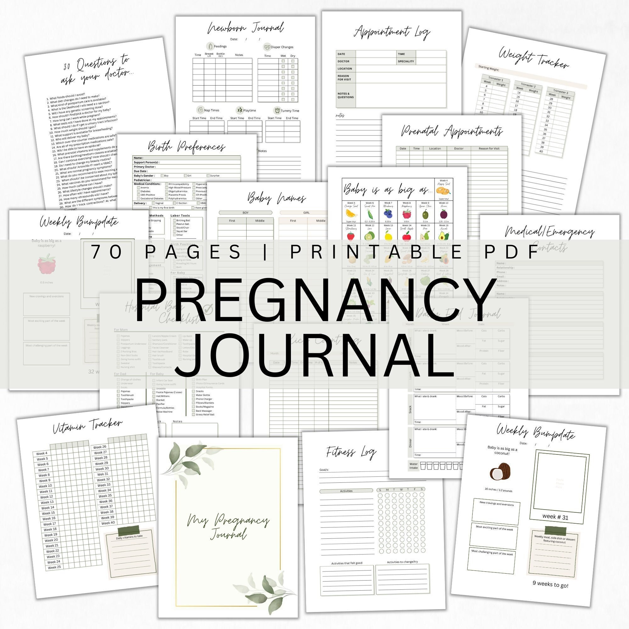 Pregnancy Journal, Printable Pregnancy Planner, Pregnancy Checklists & Milestones, Journal for ...