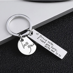 Personalized Metal Keychain, Drive Safe Keychain, Custom Engraved Stainless Steel Keychain, Gift for Dad, Brother, Grandpa, Stepfather, Him