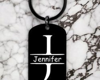 Custom Silver Metal Keychain for Couples, Personalized Keyring, Engraved Stainless Steel Keychain for Men, Dad, Brother, Grandpa, Stepfather