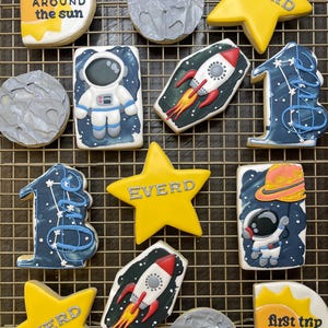 First time around the sun/astronaut/space  Birthday Sugar cookies