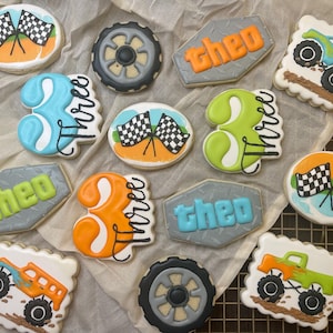 Monster truck themed sugar cookies