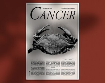 CANCER Vintage Inspired Poster | Downloadable Art | Digital Download Print | Astrology Art Print | Zodiac Art print