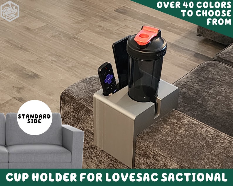 Hold-It-All: The Ultimate Couch Sidekick for Lovesac Sactionals with STANDARD SIDES Cup Holder, Phone & Remote Storage, Accessories Tray image 1